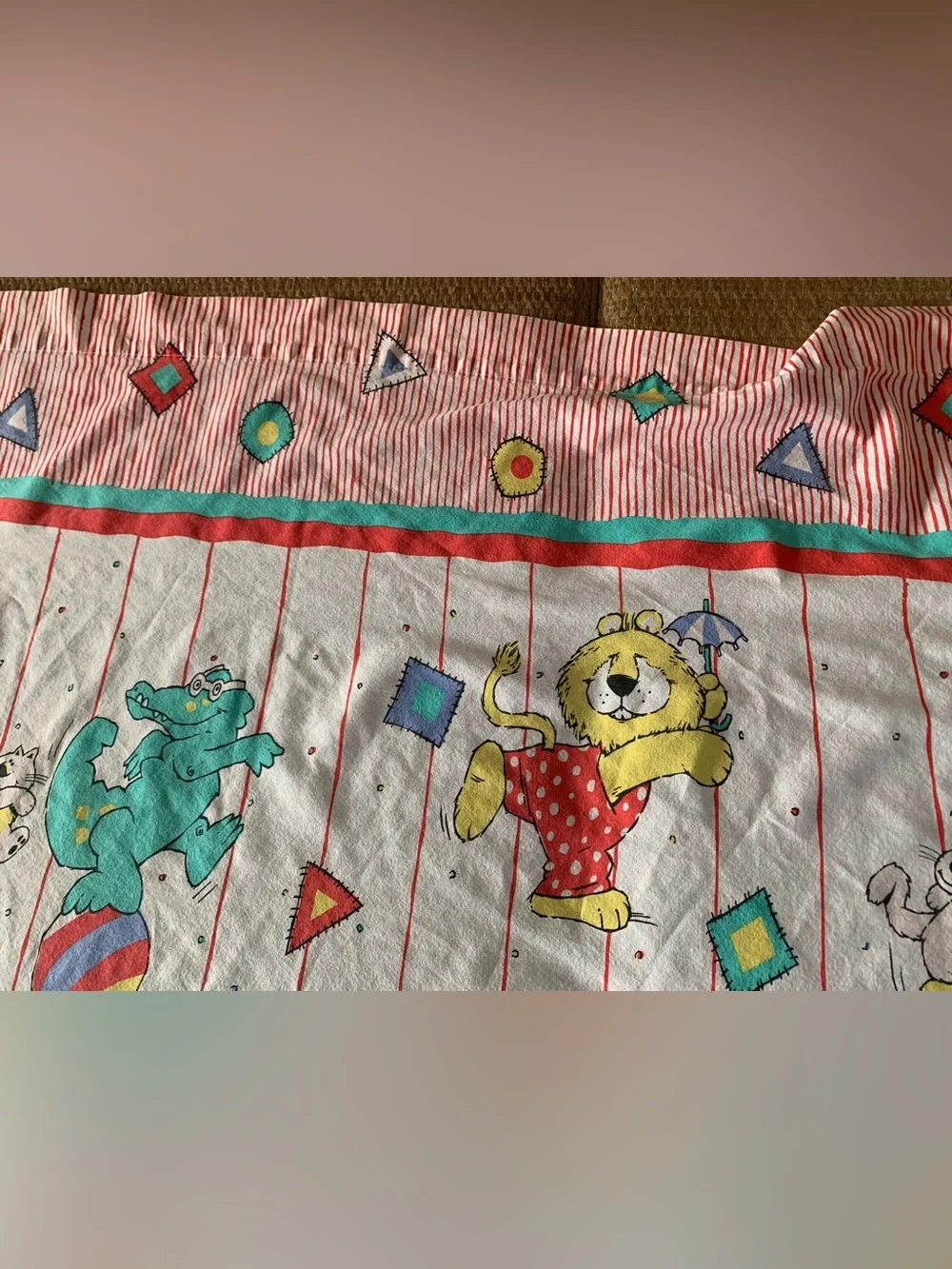 Vintage Franco Duck Alligator Hippo Cat Stripes Geo Pattern Twin Flat Sheet